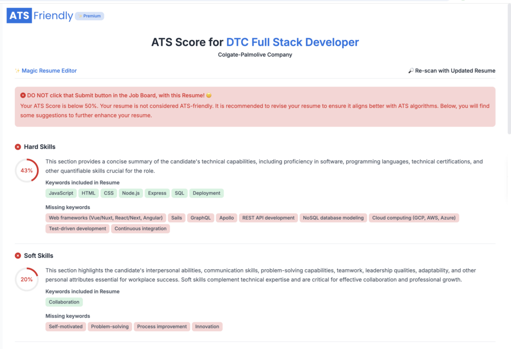 ats scanner report on resume and job description