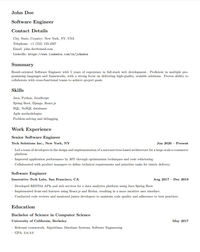 ATS-Friendly resume template 2024